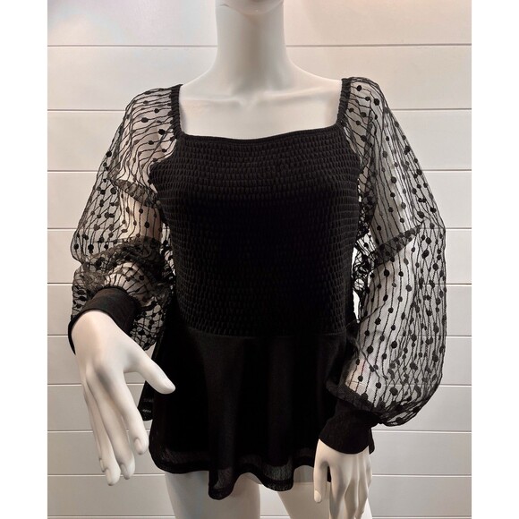 VTG Anthropologie Top L Y2K Milkmaid Regency Whimsigoth Swiss Dot Sheer Sleeve - Picture 2 of 13